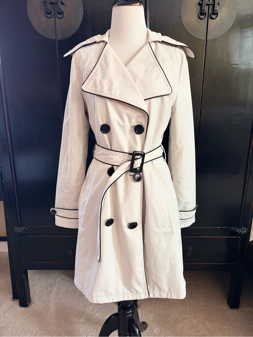 Vertigo Paris Cream Trench Coat with Black Trim